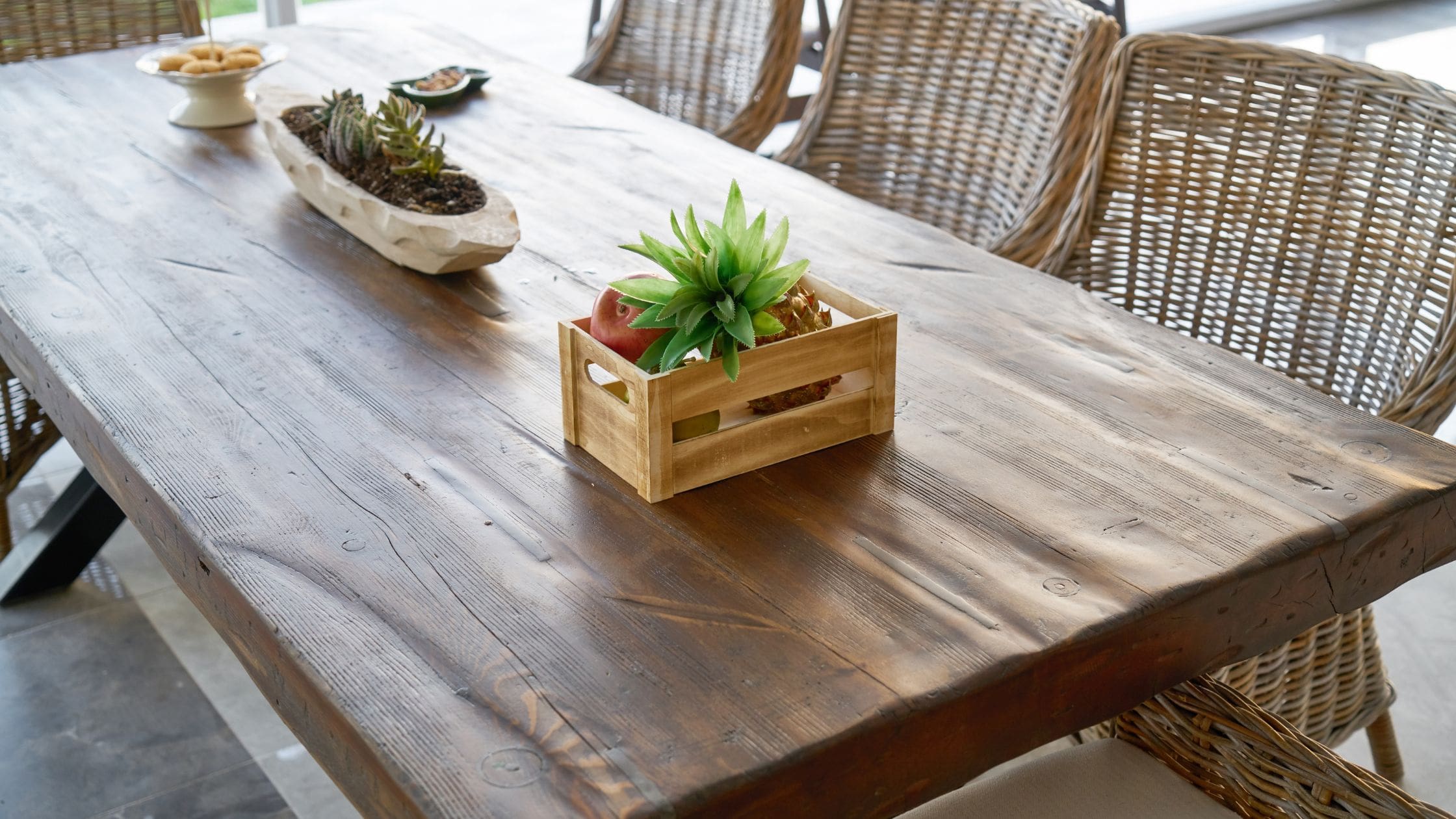 a dining table with chairs